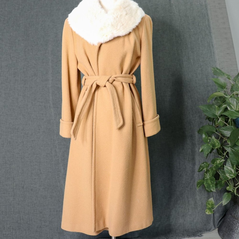 Switzer's Vintage Wrap Coat Womens M - XL 100% Wool Rabbit Fur Shawl Collar - Picture 1 of 13